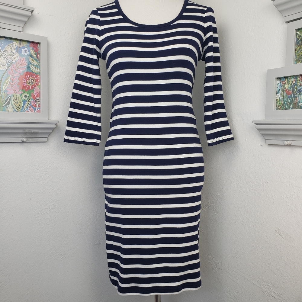 Lascana Navy Blue & White Stripe Knit - Pullover Minimalist Coastal Nautical S
